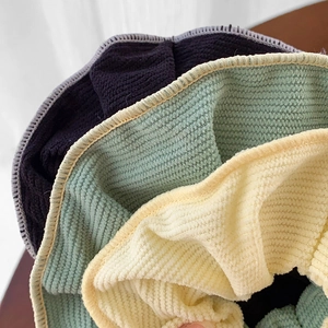 Knitted macaron scrunchies set in blue, green and yellow with soft corduroy texture