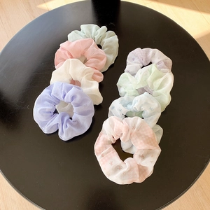 8-piece set of floral and candy-colored high-elastic scrunchies in chiffon fabric