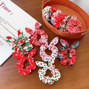 Weihnachten Schneeflocke Elch Bedruckt Scrunchie Hasenohren Schleife Haargummis Hoch Elastisch Polyester Satin Haarringe Für Damen Mädchen Feiertag