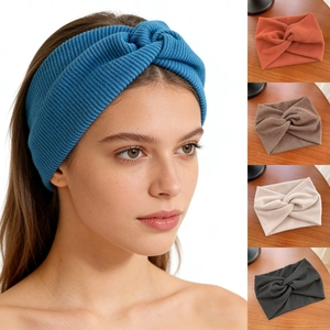 Fascia per Capelli da Donna in Maglia a Costine Con Nodo Incrociato Turbante Elastico a Tinta Unita per Yoga e Sport