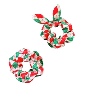 Weihnachts-Haargummi-Set mit rot-grünem Karomuster und Schleife für festliches Haarstyling