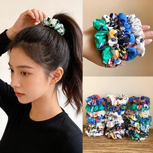 Women Sporty Fabric Scrunchies Soccer Basketball Printed Elastic Hair Ties Colorful Ruffle Hair Accessories For Girls