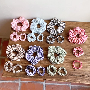 Women Korean Ins Style Stripe Fabric Scrunchies Pleated Large Hair Ring Elastic Stripe Pattern Ponytail Holder Hair Accessories