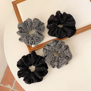 Elegant Rhinestone Metallic Striped Scrunchies High Elastic Cloth Hair Band Glitter Ponytail Holder For Women Accessories