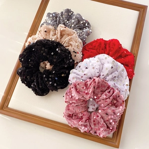 Sparkly velvet scrunchie set with glitter sequins in six elegant colors for women