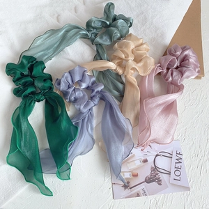 Solid Color Satin Bow Ribbon Scrunchies For Women Handmade Large Hair Ties Elegant Streamer Ponytail Holder Hair Accessories