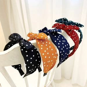 Serre-tête Nœud à Pois Style Coréen en Tissu Imprimé Accessoires Cheveux Mode pour Femme Coiffage Quotidien Sortie
