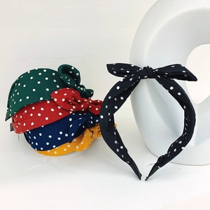 Lot de cinq serre-têtes à pois avec nœuds de style rétro en tissu sergé coloré