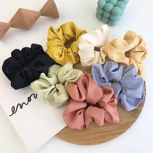 Chouchou Large en Polyester Texture Satinée Couleur Unie Style Coréen Minimaliste Élastique à Cheveux Plissé Élégant Accessoires pour Cheveux Femme