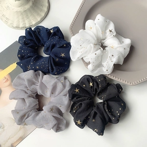 Scrunchies in Chiffon da Donna con Motivo a Stelle Dorate Grandi Elastici per Capelli Dolce Supporto per Coda di Cavallo Accessori per Capelli