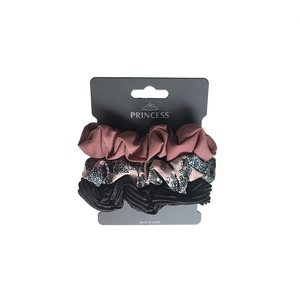 Three-piece set of elegant silk satin scrunchies with floral and pleated designs