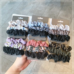 French Vintage Satin Scrunchies Set For Women Elegant Leopard Floral Pattern Hair Ties Minimalist Elastic Large Hair Band Accessories