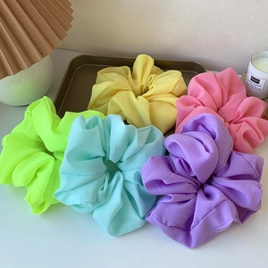 Set of five large organza hair scrunchies in vibrant candy colors for summer styling