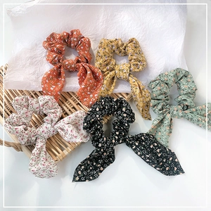 Blumendruck Chiffon Haargummi Mit Langer Schleife Band Hasenohren Süßes Elastisches Haarseil Für Damen Mädchen Täglich Accessoire