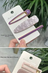 Set di 3 fermagli per capelli in viola e rosa con texture marmo e forme geometriche