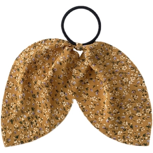 Chouchou à nœud floral jaune gingembre avec élastique noir à haute élasticité