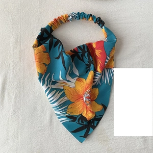 Bandeau bandana large élastique avec imprimé floral tropical d'hibiscus jaune sur bleu turquoise