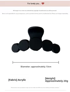 Macro view of matte black claw clip showing 13cm size dimensions and acrylic material