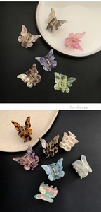 Macro view of butterfly hair clips with diverse textures and cross-tooth grip design