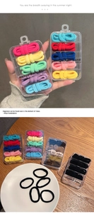 Macro view of 25pcs high elasticity hair ties set in a transparent divider box