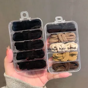 25-pack seamless high elasticity hair ties in neutral earth tones with storage boxes