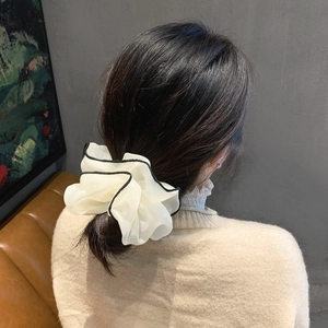 Grande Scrunchie in Filato di Seta Organza per Donna Elastico per Capelli Plissettato Oversize Con Bordo a Contrasto Elegante Fermacoda Accessori per Capelli