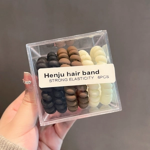 5-pack Korean style telephone wire hair ties in minimalist black and beige matte finish