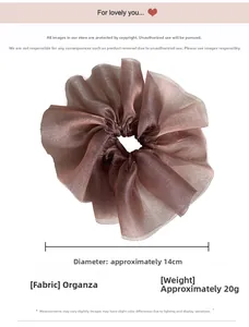 Détail du chouchou élégant en organza champagne de 14 cm avec texture à volants soyeux