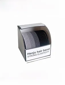 Detailansicht der elastischen Haargummis im Set, schwarz-graue geflochtene Textur