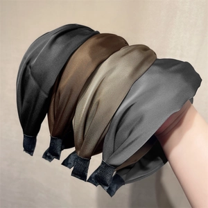 Pleated satin wide headbands in black, coffee, champagne, and blue for a high-volume look