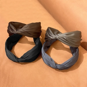 Satin pleated wide knotted headband for women in brown black olive and grey colors