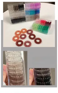 Macro d'un lot de 9 élastiques spirales pour cheveux aux couleurs dégradées