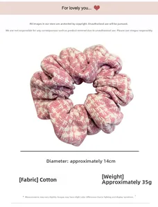 Pink houndstooth cotton scrunchie detail showing 14cm diameter and soft knit texture