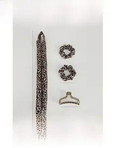 Detailed size specifications of leopard print satin heatless hair curler 4-piece set