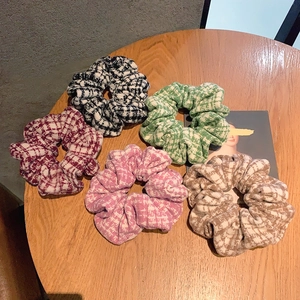 Vintage Houndstooth Knitted Large Scrunchies Soft Tweed Hair Ties For Women Autumn Winter Thick Elastic Hair Band Accessories