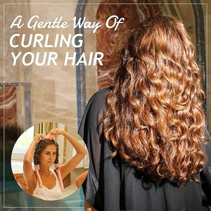Pink satin heatless hair curler set for effortless natural waves and voluminous hair texture
