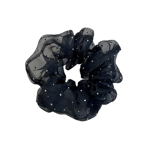 Elegante elastico in tulle nero con strass brillanti e trama a rete per capelli