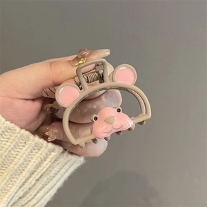 Leuke kaki en roze capibara haarklem met cartoon dierlijk reliëf ontwerp
