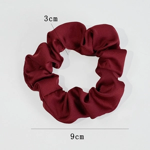 Elegant wine red satin scrunchie with 9cm outer diameter and 3cm fabric width