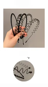 Detail showing various wave-shaped black metal hairbands with different tooth designs