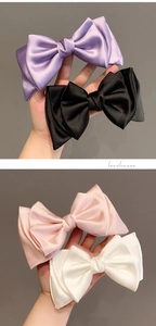 Détails de grandes pinces à cheveux noeud en satin violet, noir, rose et blanc