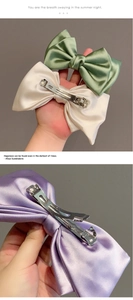 Détails de grandes barrettes à nœud en satin multicolores avec pinces métalliques robustes