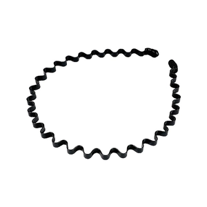 Classic black metal wavy hairband for men featuring a zigzag design with round protective tips