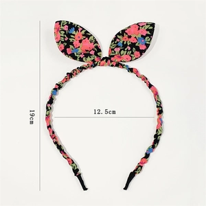 Floral bunny ear headband measurement view with 19cm height and 12.5cm width dimensions