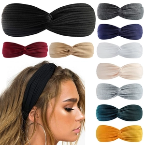 Women Knitted Cotton Ribbed Cross Twist Headband Elastic Solid Color Hair Band For Yoga Makeup Workout Accessories