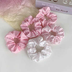 Rosa Polka Dot Gingham Haargummis Stoff Scrunchies Für Damen Mädchen Süße Blumenmuster Elastische Haarbänder Dekoration