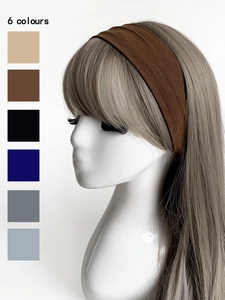 Detail of a 6cm wide brown yoga headband with color swatches showing six color options