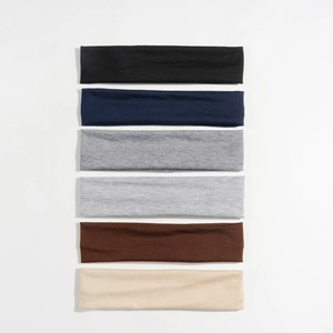 Set of six colorful 6cm elastic yoga headbands in soft breathable knitted fabric