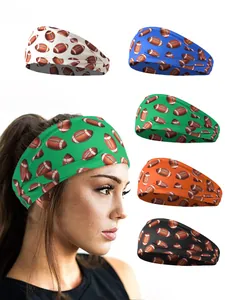 Vista detallada de diademas deportivas elásticas con estampados de rugby en varios colores