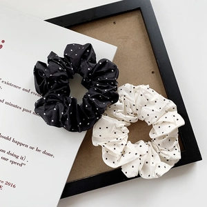 French Style Polka Dot Satin Scrunchies Elegant Black White Hair Ties Vintage Large Hair Rings For Women Accessories